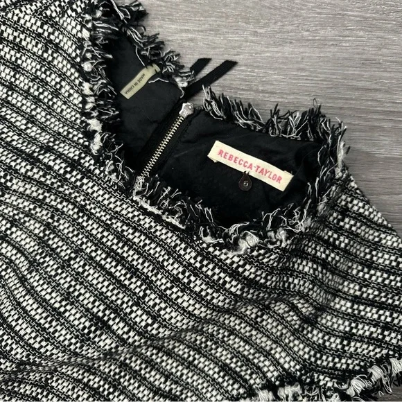 Rebecca Taylor Tweed Mini Dress with Leather Trim Size 6 - Picture 6 of 6